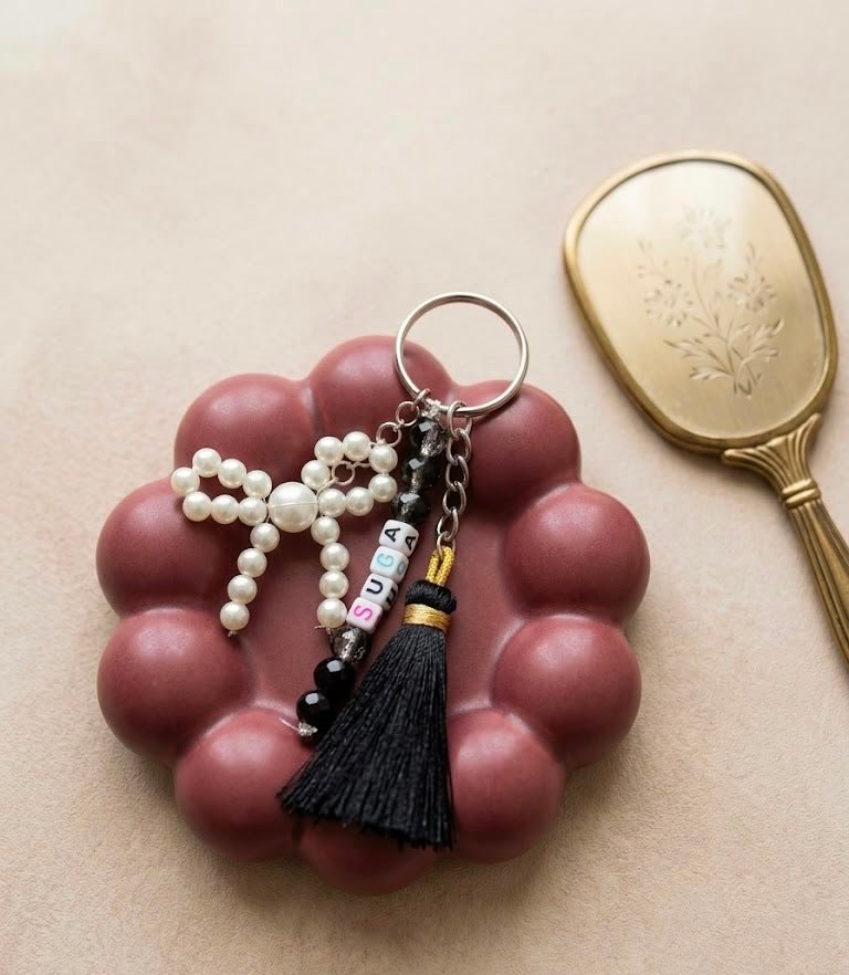 Handmade BTS SUGA Pearl Bow & Tassel Beaded Keychain